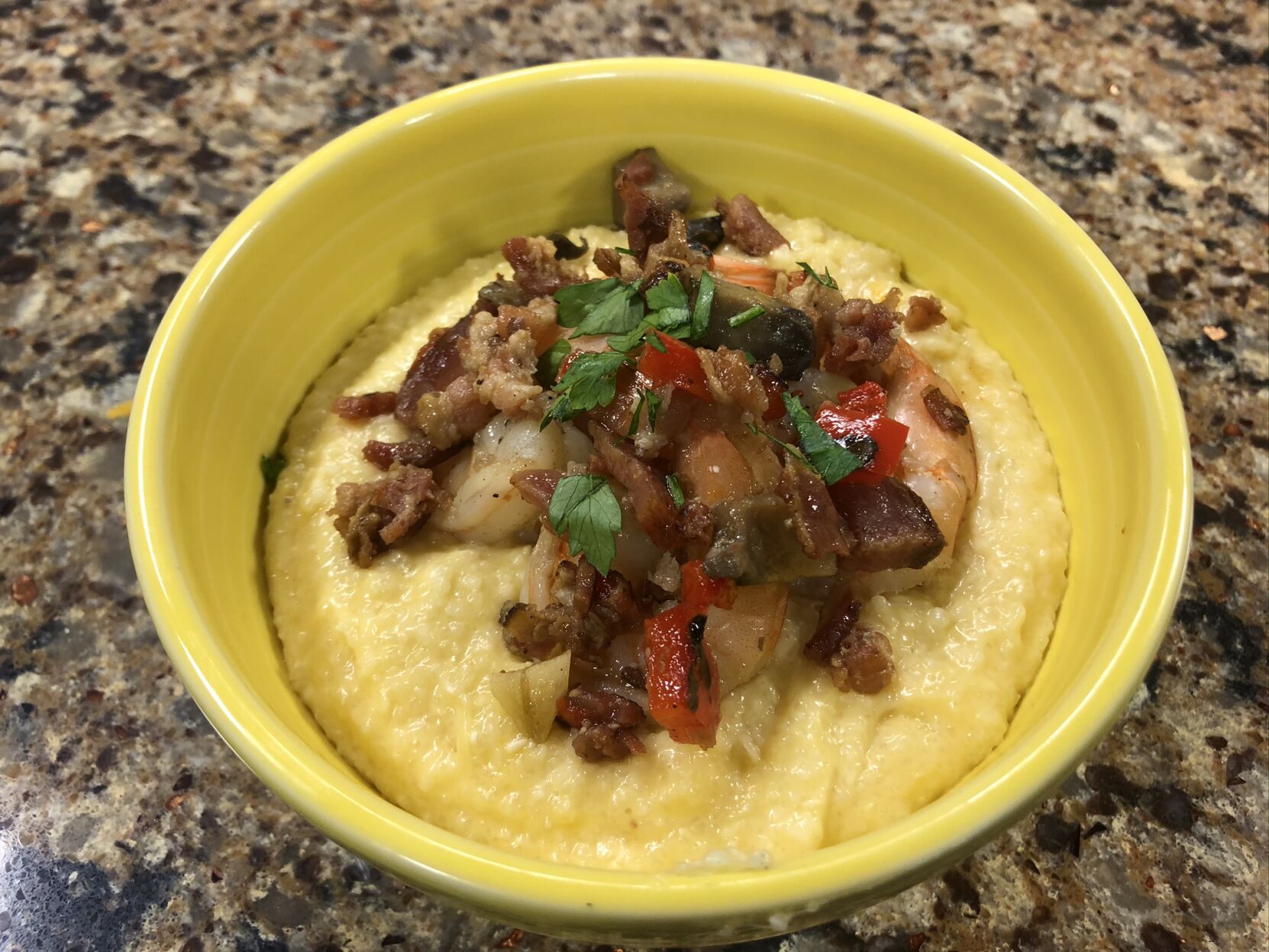 Gouda and Cheddar Cheese Grits with Shrimp
